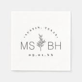 Modern Rustic Floral Stem Wedding Monogram Servet (Voorkant)
