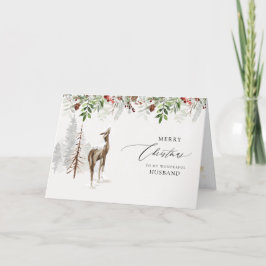 Modern Rustic Forest Snow Cabin Husband Kerstmis Feestdagen Kaart