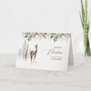 Modern Rustic Forest Snow Cabin Husband Kerstmis Feestdagen Kaart