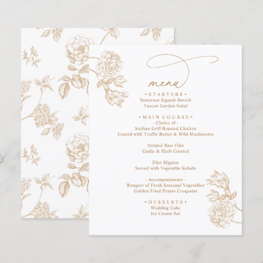 Modern Rustic Gold Floral Wedding Menus (Devant / Derrière)