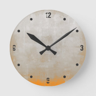 Modern Rustic Grey Oranje Abstract Ronde Klok