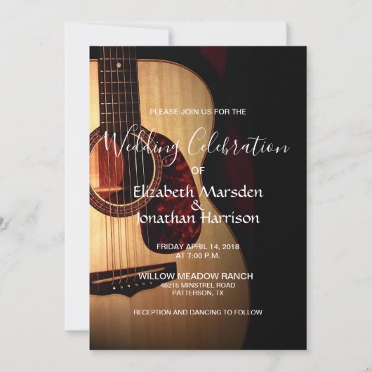 Modern Rustic Guitar Musical Musician Wedding Kaart (Voorkant)