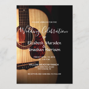Modern Rustic Guitar Musical Musician Wedding Kaart