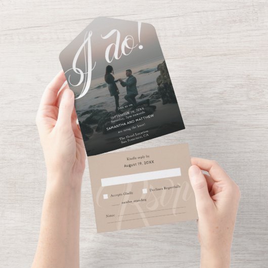 Modern Rustic I Do Verloving Photo Wedding All In One Uitnodiging (Afscheurbaar)