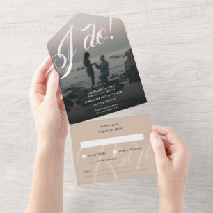Modern Rustic I Do Verloving Photo Wedding All In One Uitnodiging