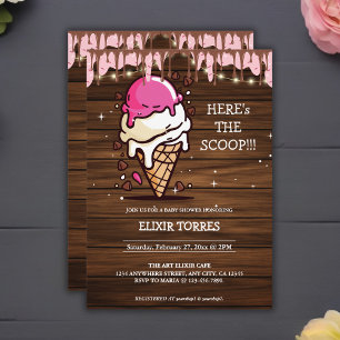 Modern Rustic Ice Cream Scoop Drawing Baby shower Kaart