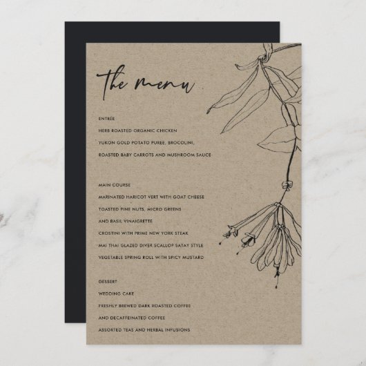 MODERN RUSTIC KRAFT BLACK LINE DRAAIEND FLORAL MEN MENU (Voorkant / Achterkant)