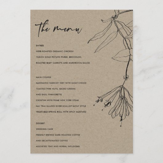 MODERN RUSTIC KRAFT BLACK LINE DRAAIEND FLORAL MEN MENU (Voorkant)