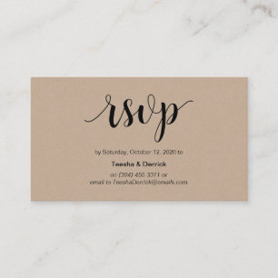 Modern Rustic, Kraft, Black Script, Wedding RSVP Informatiekaartje