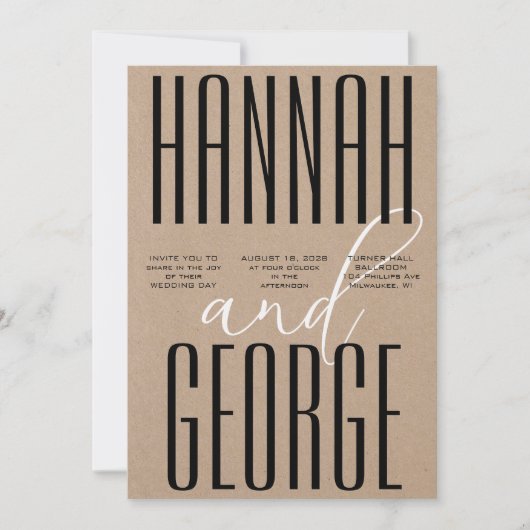 Modern Rustic Kraft Black & White QR Code Wedding Kaart (Voorkant)