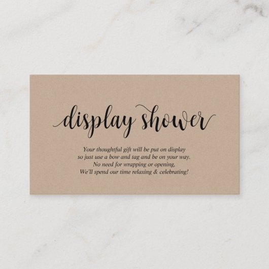 Modern Rustic Kraft, zwart script, display Shower Informatiekaartje (Voorkant)