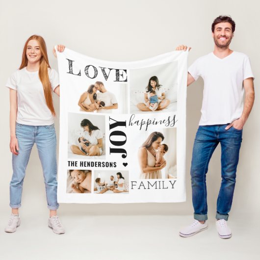 Modern Rustic Love Family 6-Photo Collage Fleece Deken (In situ)