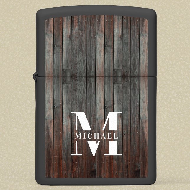Modern Rustic Monogram Aangepaste naam  hout (Creator heeft geüpload)