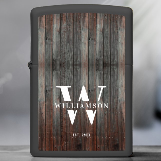 Modern Rustic Monogram Familienaam  Hout (Creator heeft geüpload)