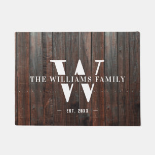 Modern Rustic Monogram Familienaam Hout Deurmat