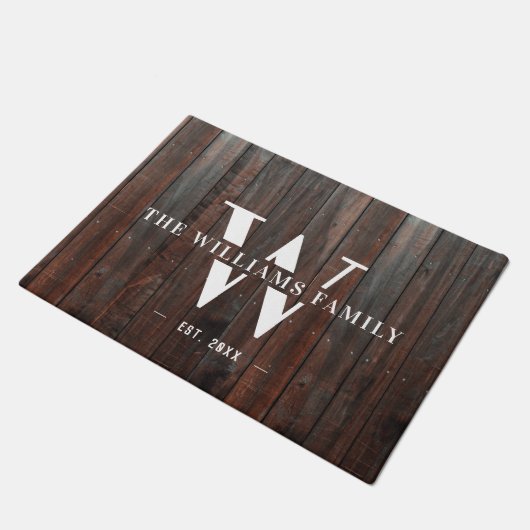 Modern Rustic Monogram Familienaam  Hout  Deurmat (Schuin)