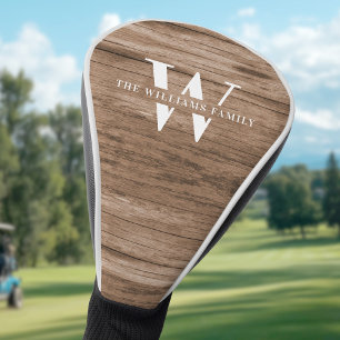 Modern Rustic Monogram Familienaam Hout Golfheadcover
