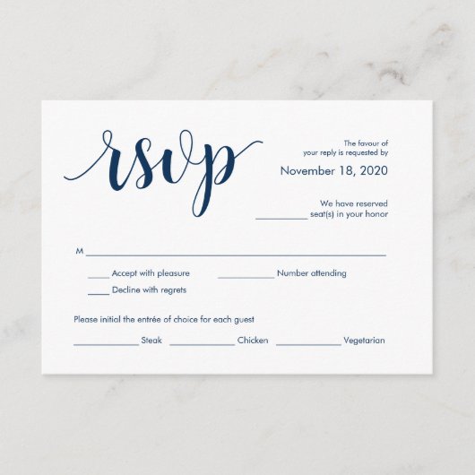 Modern Rustic, Navy Blue font, RSVP Enclosure Card Informatiekaartje (Voorkant)