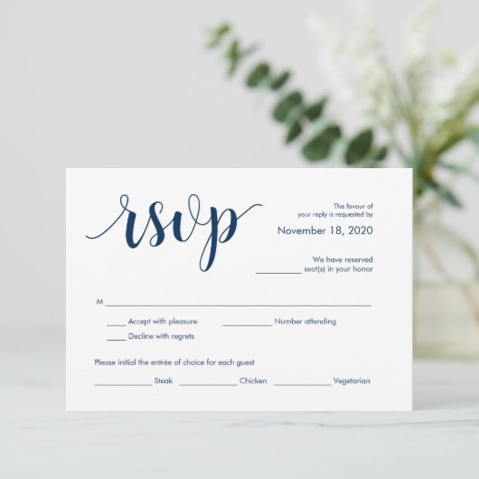 Modern Rustic, Navy Blue font, RSVP Enclosure Card Informatiekaartje (Staand voorkant)
