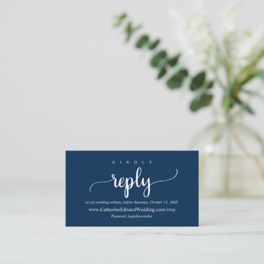 Modern Rustic, Navy Blue, online RSVP-website Encl Informatiekaartje (Staand voorkant)