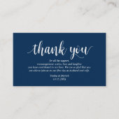 Modern Rustic Navy Blue Script, bruiloft Dank je Informatiekaartje (Voorkant)