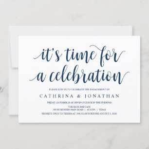 Modern Rustic, Navy Blue script, Engagement Party Kaart
