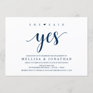 Modern Rustic, Navy Blue script, Engagement Party Kaart