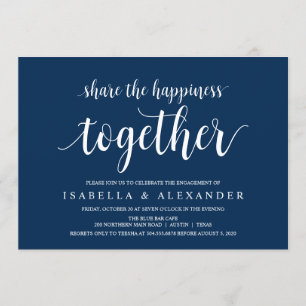 Modern Rustic, Navy Blue script, Engagement Party Kaart
