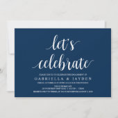 Modern Rustic, Navy Blue script, Engagement Party Kaart (Voorkant)