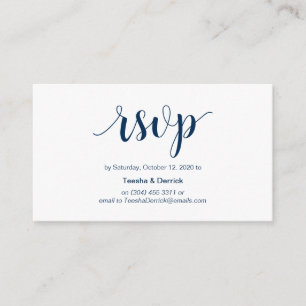 Modern Rustic, Navy Blue Script, online RSVP Informatiekaartje
