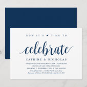 Modern Rustic, Navy Blue Script, Trouwen Op De Vlu Kaart (Voorkant / Achterkant)