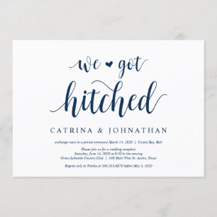 Modern Rustic, Navy Blue script, Wedding Elopement Kaart