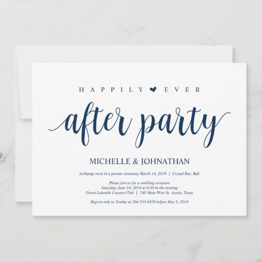 Modern Rustic, Navy Blue script, Wedding Elopement Kaart (Voorkant)