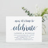 Modern Rustic, Navy Blue Script, Wedding Elopement Kaart (Staand voorkant)