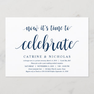 Modern Rustic, Navy Blue Script, Wedding Elopement Kaart
