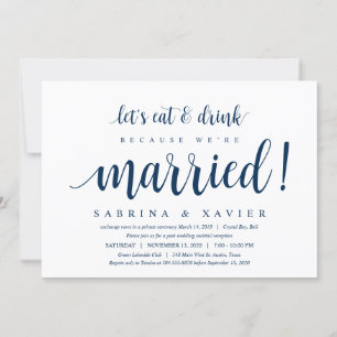 Modern Rustic, Navy Blue Script, Wedding Elopement Kaart