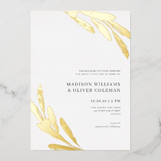 Modern Rustic Olive Branch Wedding REAL Folie Uitnodiging (Voorkant)