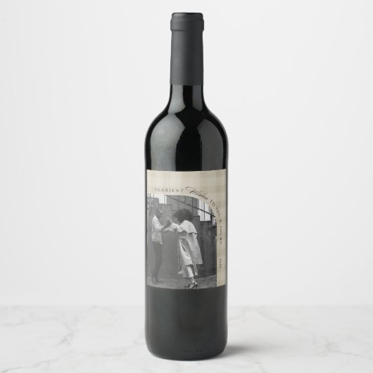 Modern Rustic Plaid Holiday Wine Label Personalize Wijn Etiket (Voorkant)