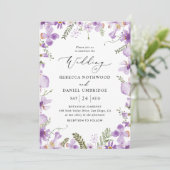 Modern Rustic Purple Flowers Wedding Kaart (Staand voorkant)