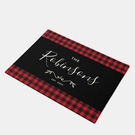 Modern Rustic Red Buffalo Spond Family Script Deurmat (Schuin)