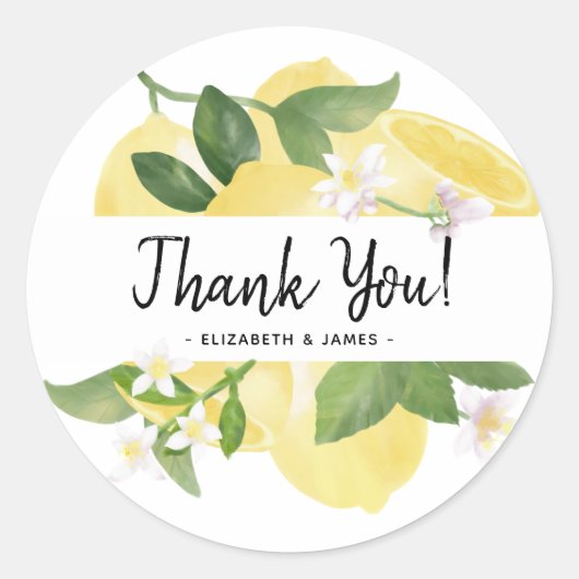 Modern Rustic Script Dank u Waterverf Lemon Ronde Sticker (Voorkant)