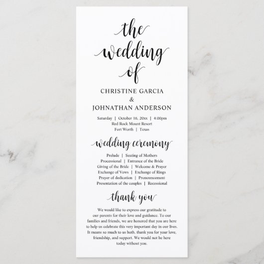 Modern rustic script, Wedding Ceremony Program Programma (Voorkant)