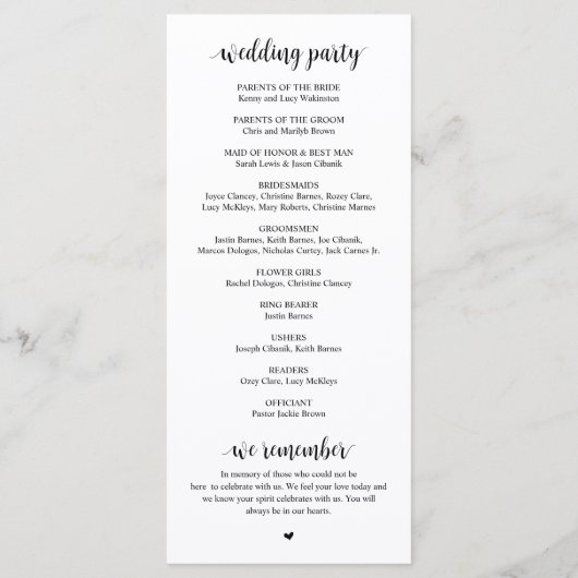 Modern rustic script, Wedding Ceremony Programma (Achterkant)