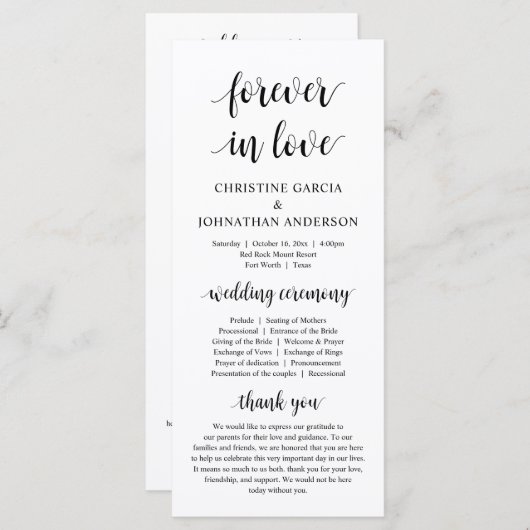 Modern rustic script, Wedding Ceremony Programma (Voorkant / Achterkant)