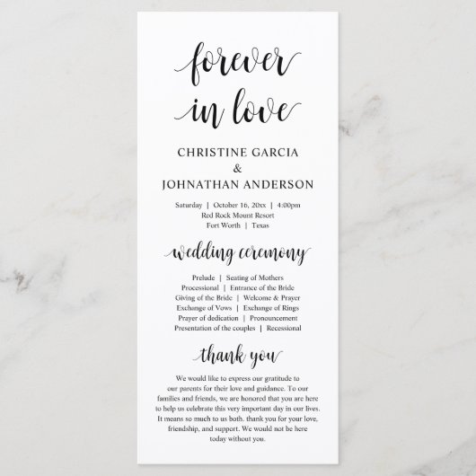 Modern rustic script, Wedding Ceremony Programma (Voorkant)