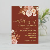 Modern Rustic Terracotta Boho Herfst Foliage Weddi Folie Uitnodiging (Staand Voorkant)