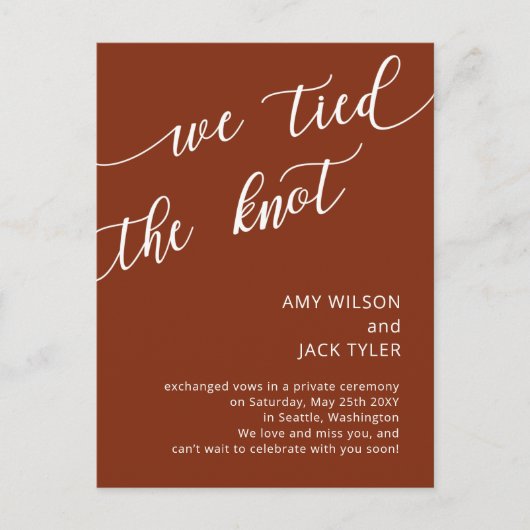 Modern Rustic Terracotta Wedding Announcement Briefkaart (Voorkant)