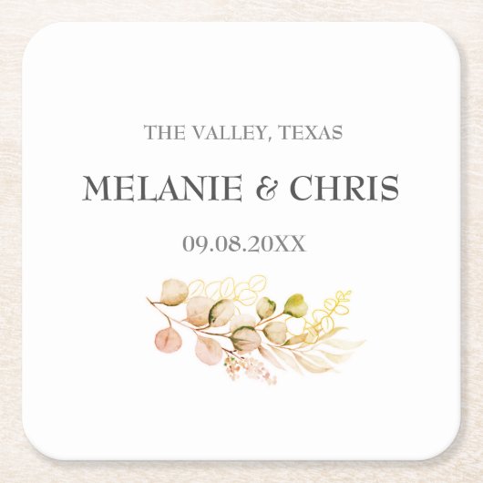 Modern Rustic Typography Custom Boho Gifts Wedding Vierkante Kartonnen Onderzetter (Voorkant)