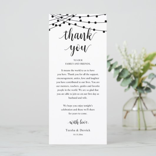 Modern Rustic Wedding Dinner Thank You Card Programma (Staand voorkant)