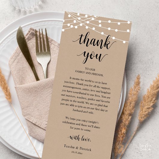 Modern Rustic Wedding Dinner Thank You Card Programma